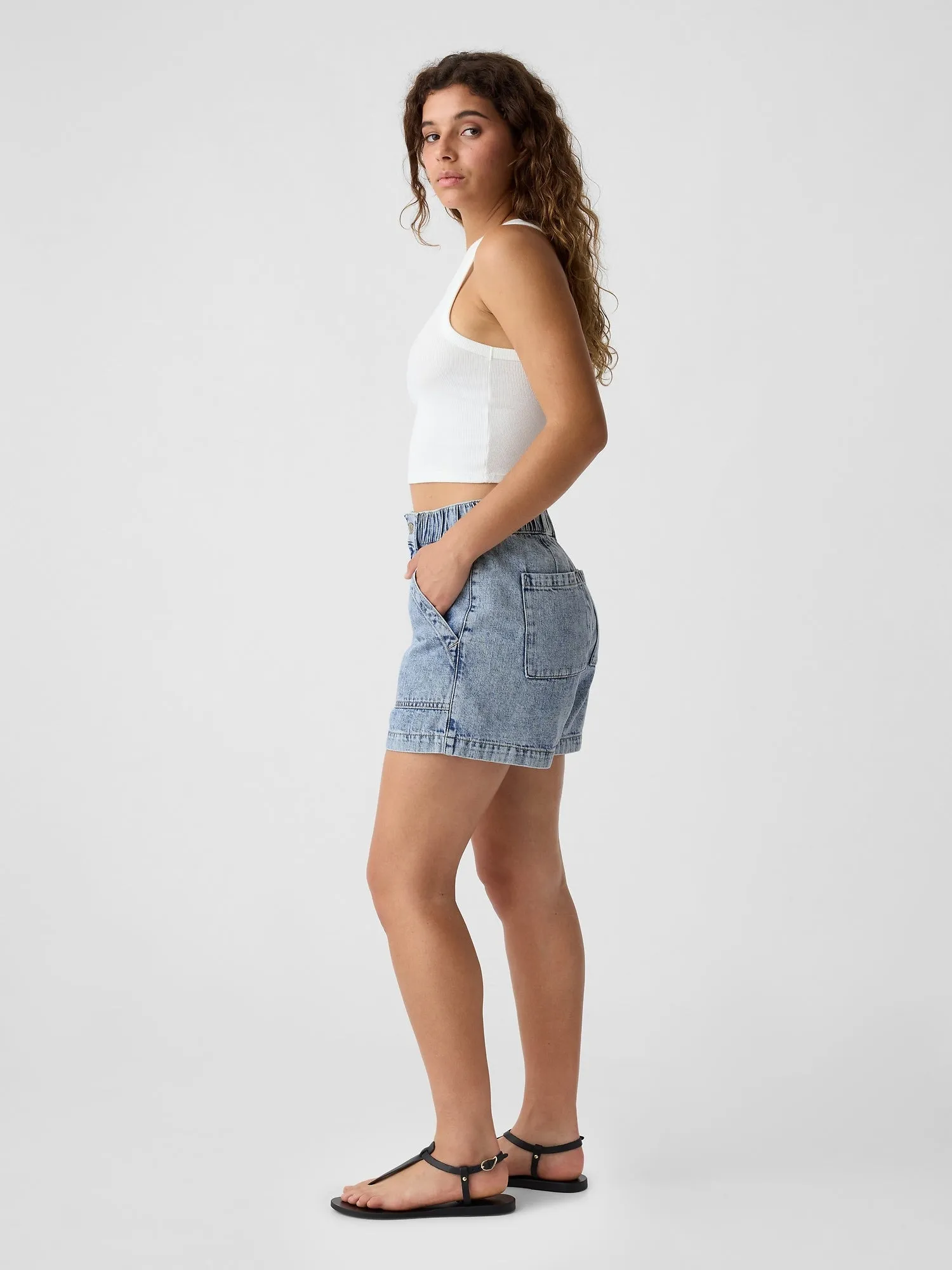 4" Mid Rise Easy Denim Utility Shorts