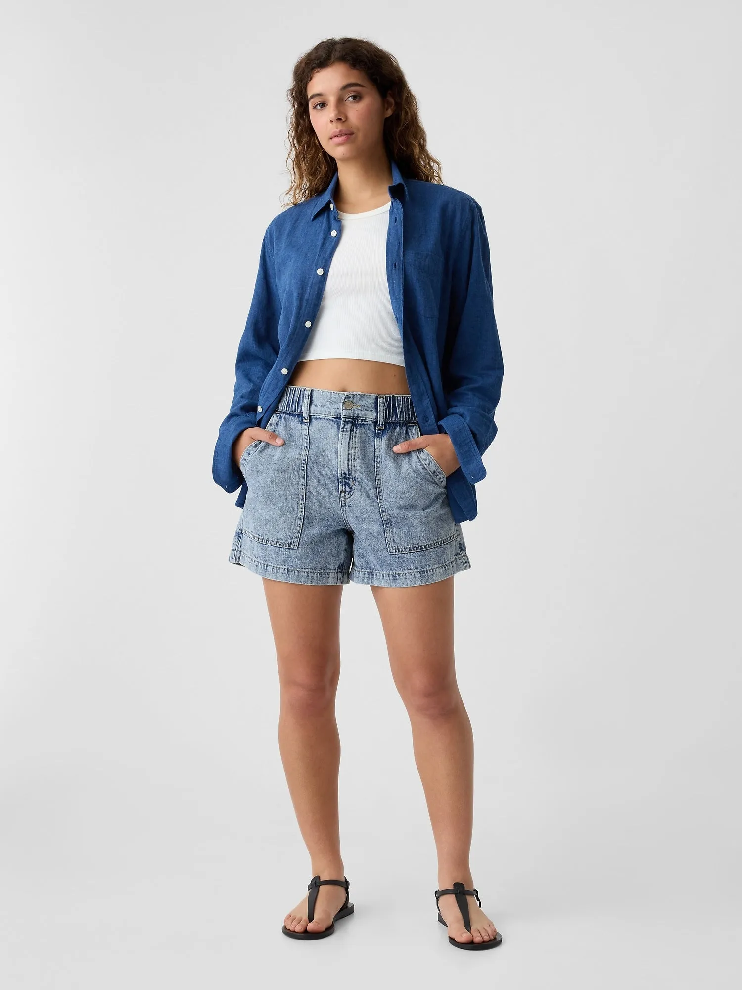 4" Mid Rise Easy Denim Utility Shorts