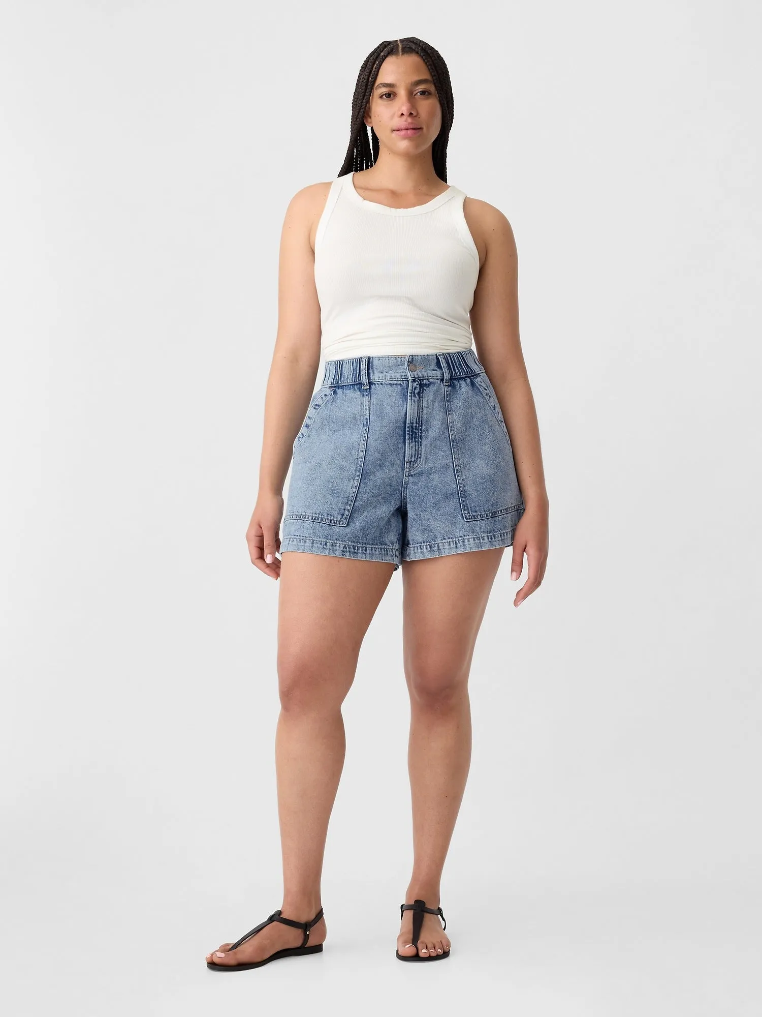 4" Mid Rise Easy Denim Utility Shorts