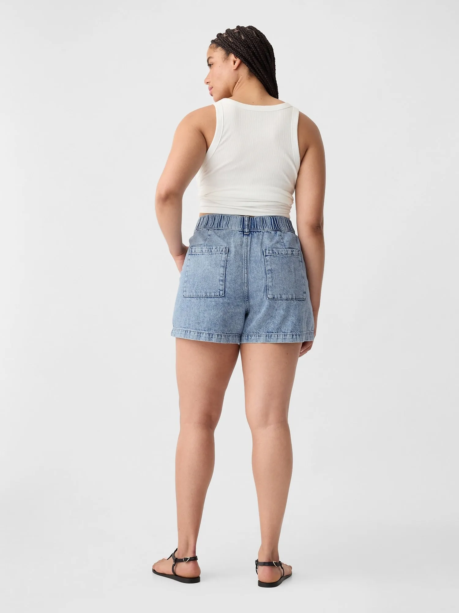 4" Mid Rise Easy Denim Utility Shorts