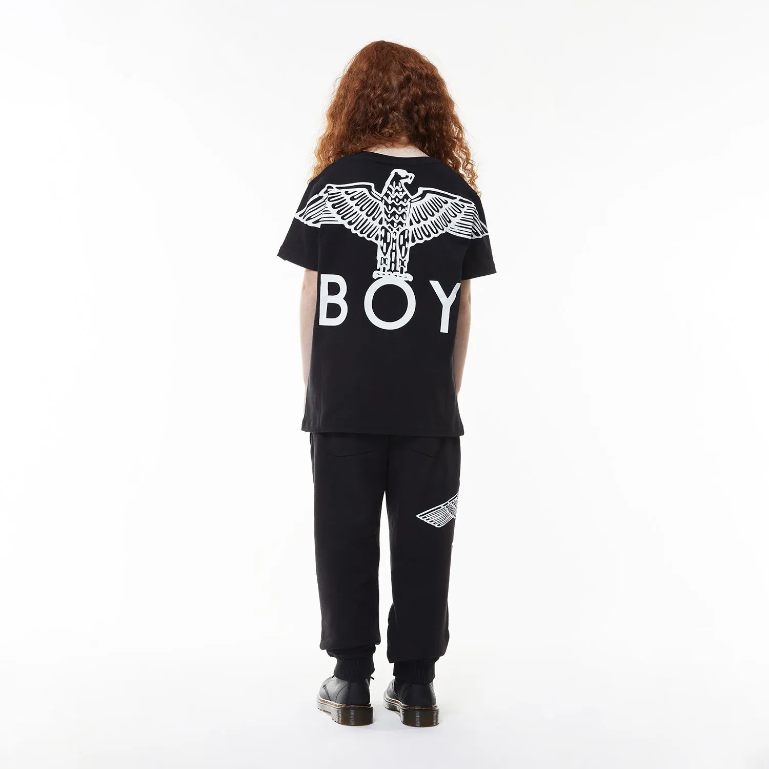 BOY EAGLE BACKPRINT KIDS T-SHIRT - BLACK