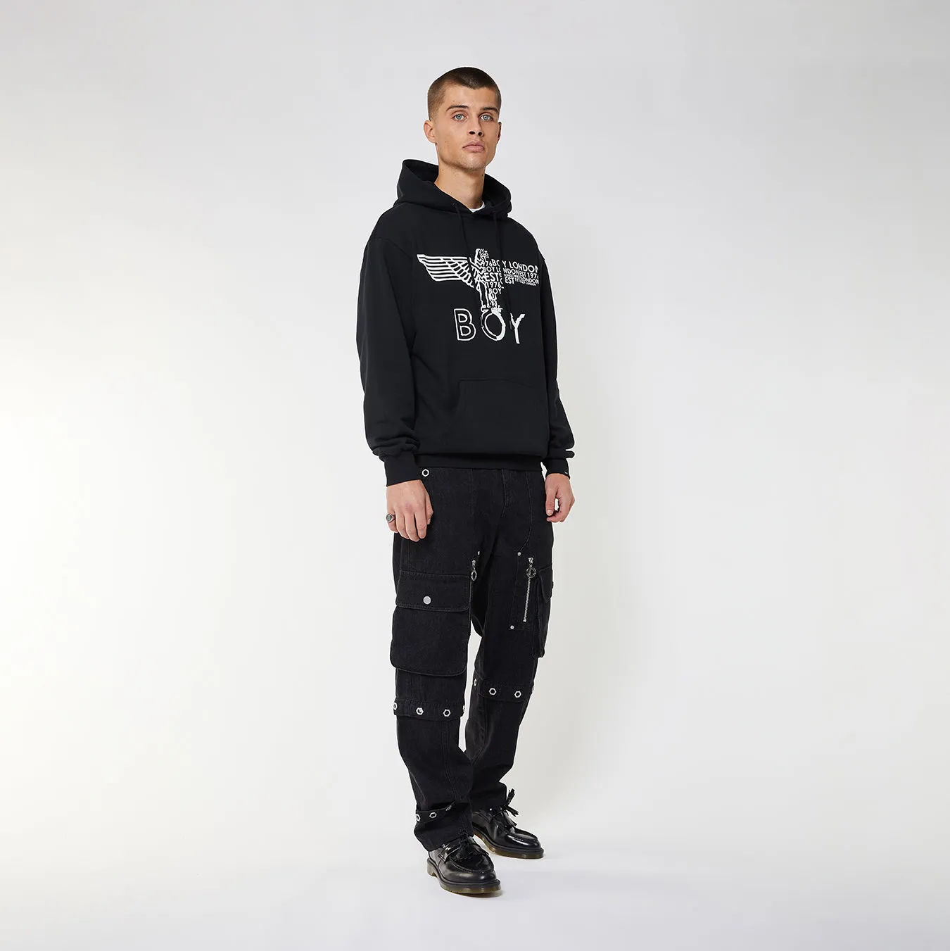 BOY EAGLE CONCEALED HOODIE - BLACK