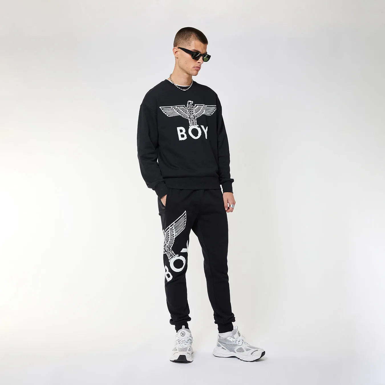 BOY EAGLE JOGGERS - BLACK/WHITE