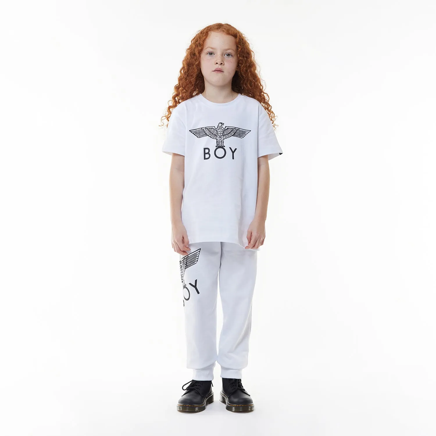 BOY EAGLE KIDS JOGGERS - WHITE/BLACK