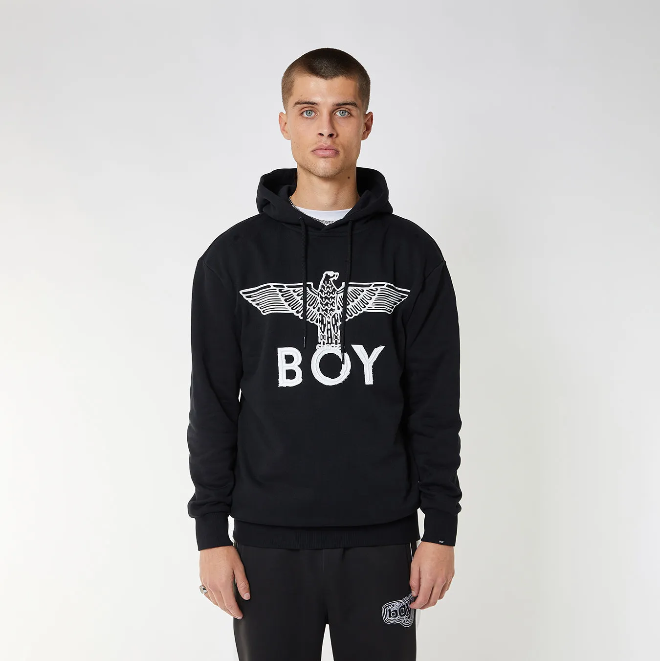 BOY EAGLE SCRIBBLE HOODIE  - BLACK/WHITE