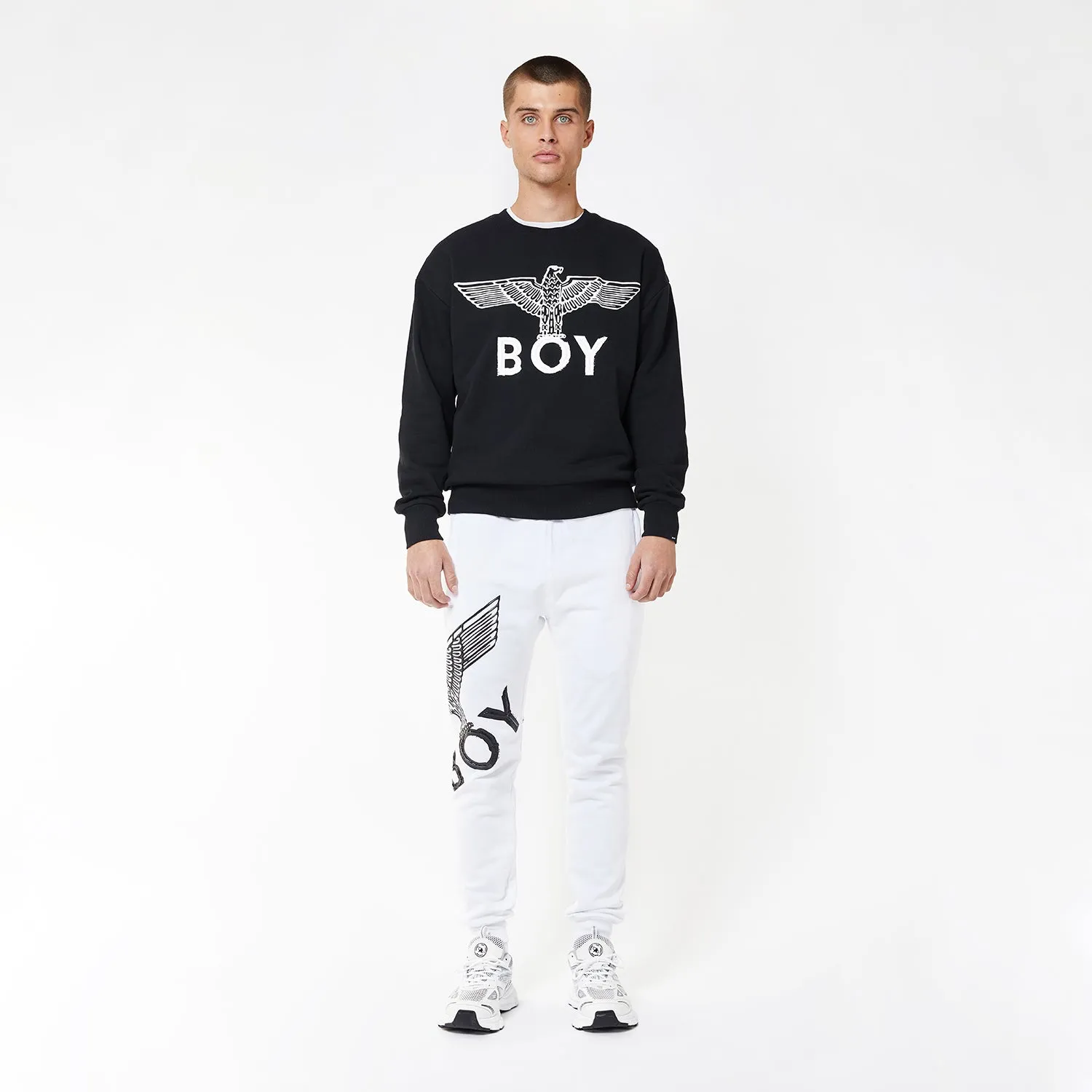 BOY EAGLE SCRIBBLE JOGGERS - WHITE/BLACK