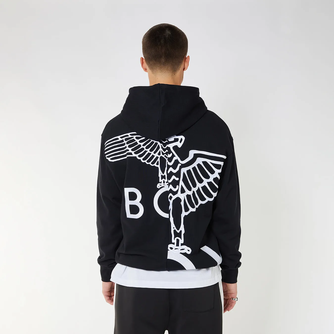 BOY EAGLE TYPO EMBROIDERY HOODIE - BLACK