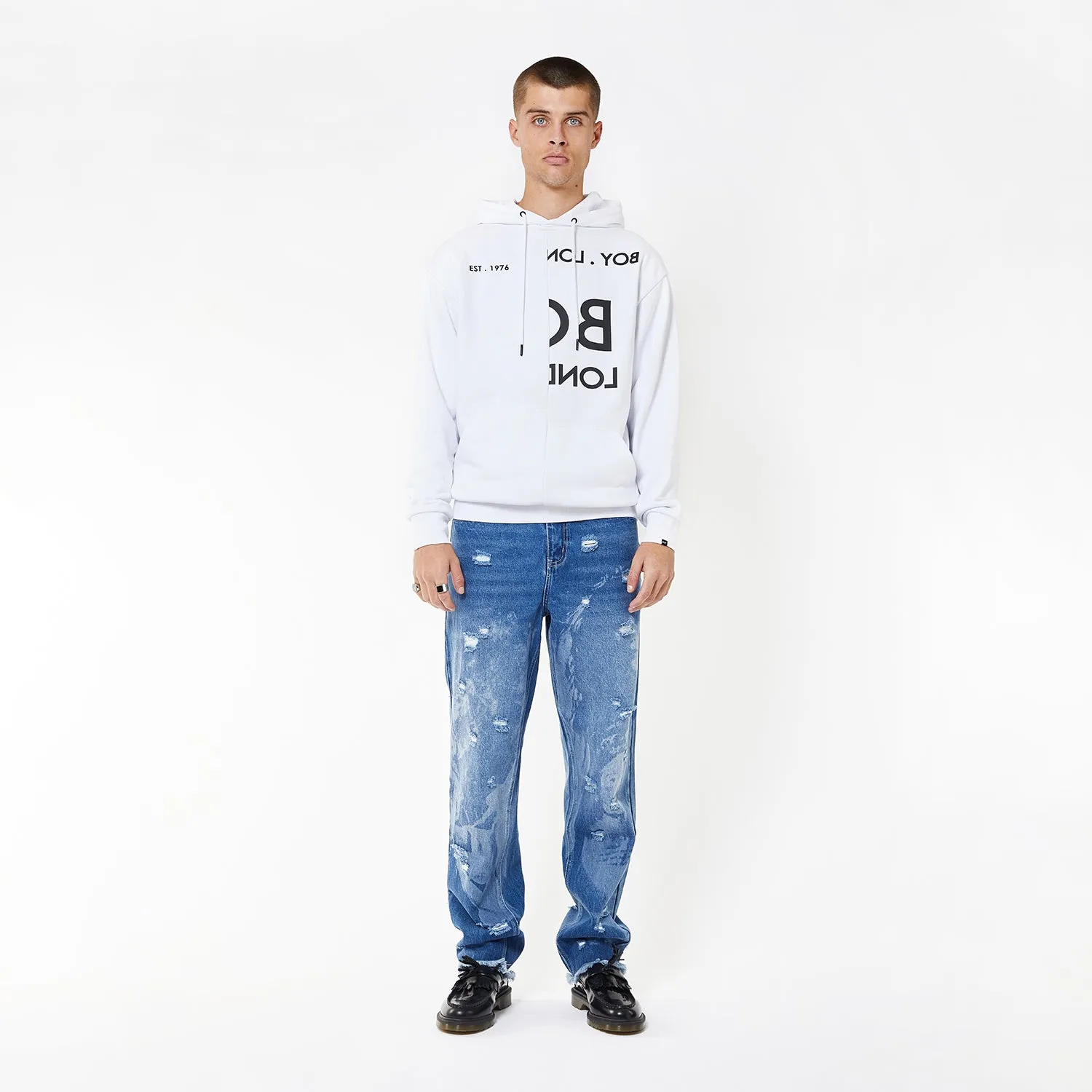 BOY EAGLE TYPO EMBROIDERY HOODIE - WHITE