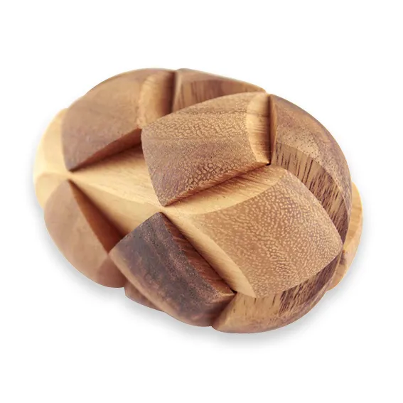 Brain teaser puzzle 3D hand made - Football round natural wood for kids or adults