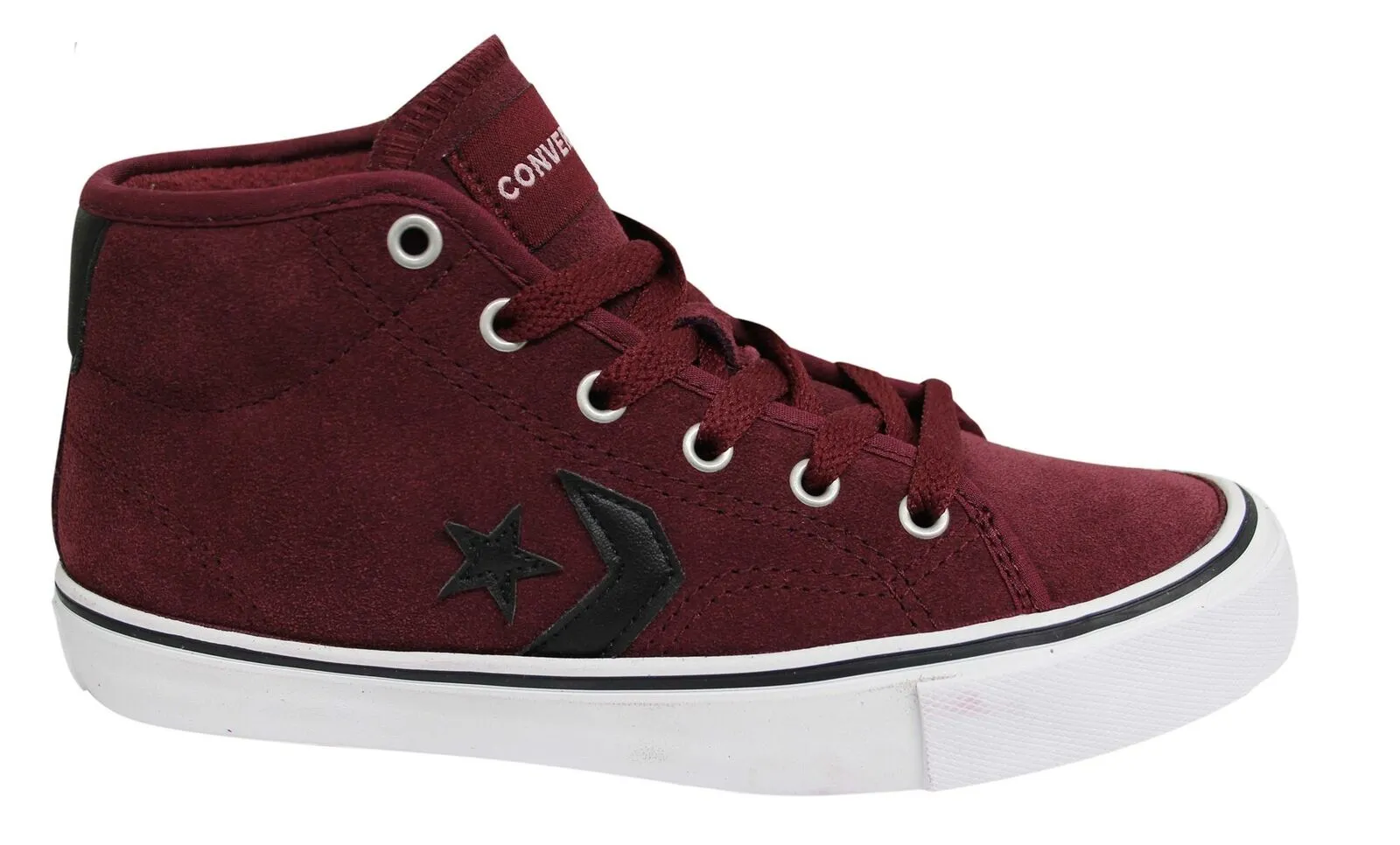 Converse Star Replay Mid Burgundy Leather Lace Up Junior Trainers 665322C