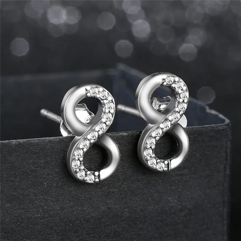 Crystal Infinity 925 Sterling Silver Authentic Fashion Wedding Stud Earrings