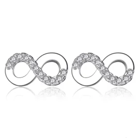 Crystal Infinity 925 Sterling Silver Authentic Fashion Wedding Stud Earrings