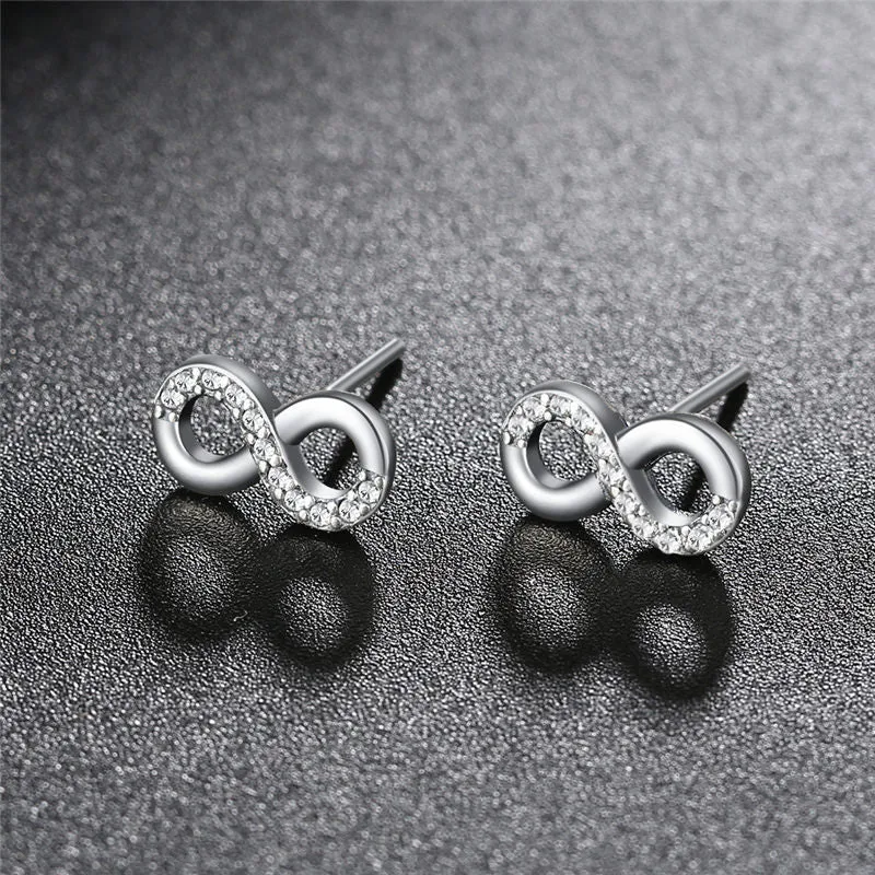 Crystal Infinity 925 Sterling Silver Authentic Fashion Wedding Stud Earrings