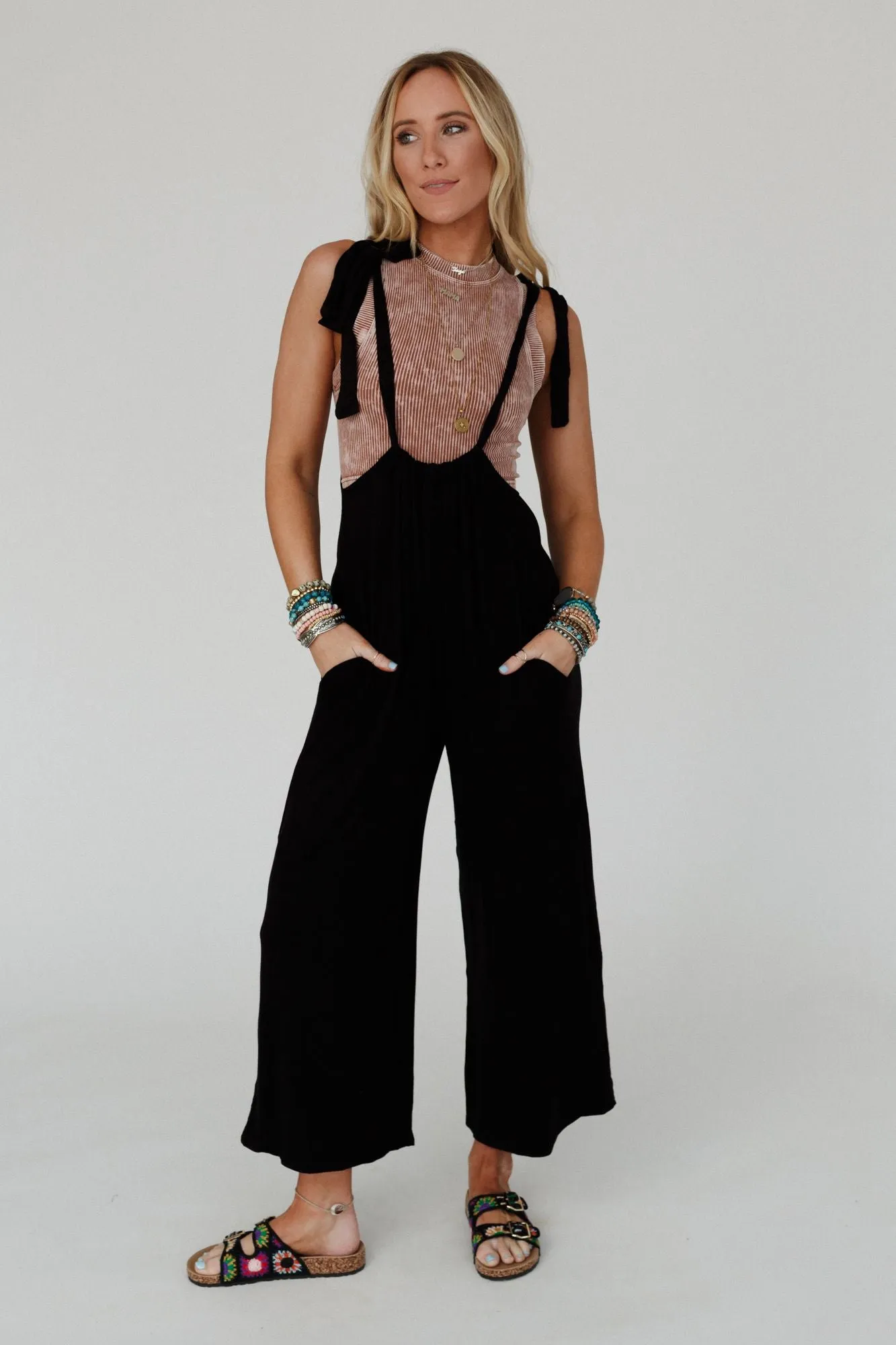 Forever Relaxed Gathered Jumpsuit - Black