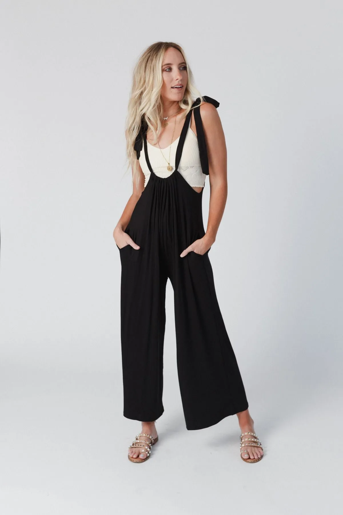 Forever Relaxed Gathered Jumpsuit - Black