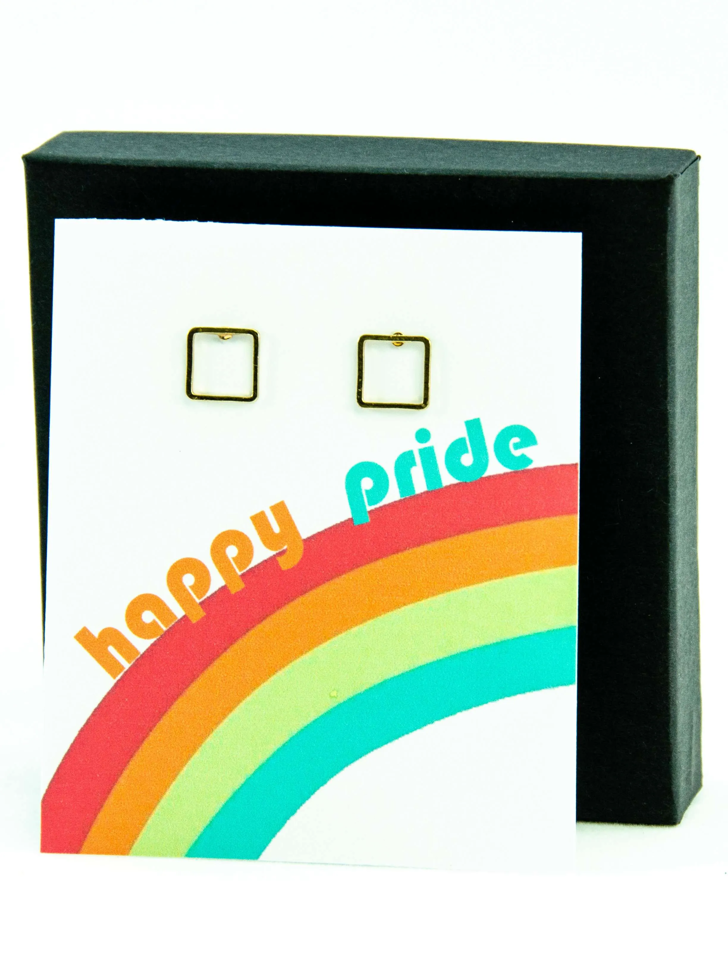 Happy Pride LGBTQ  Rainbow Square Stud Earrings Gift