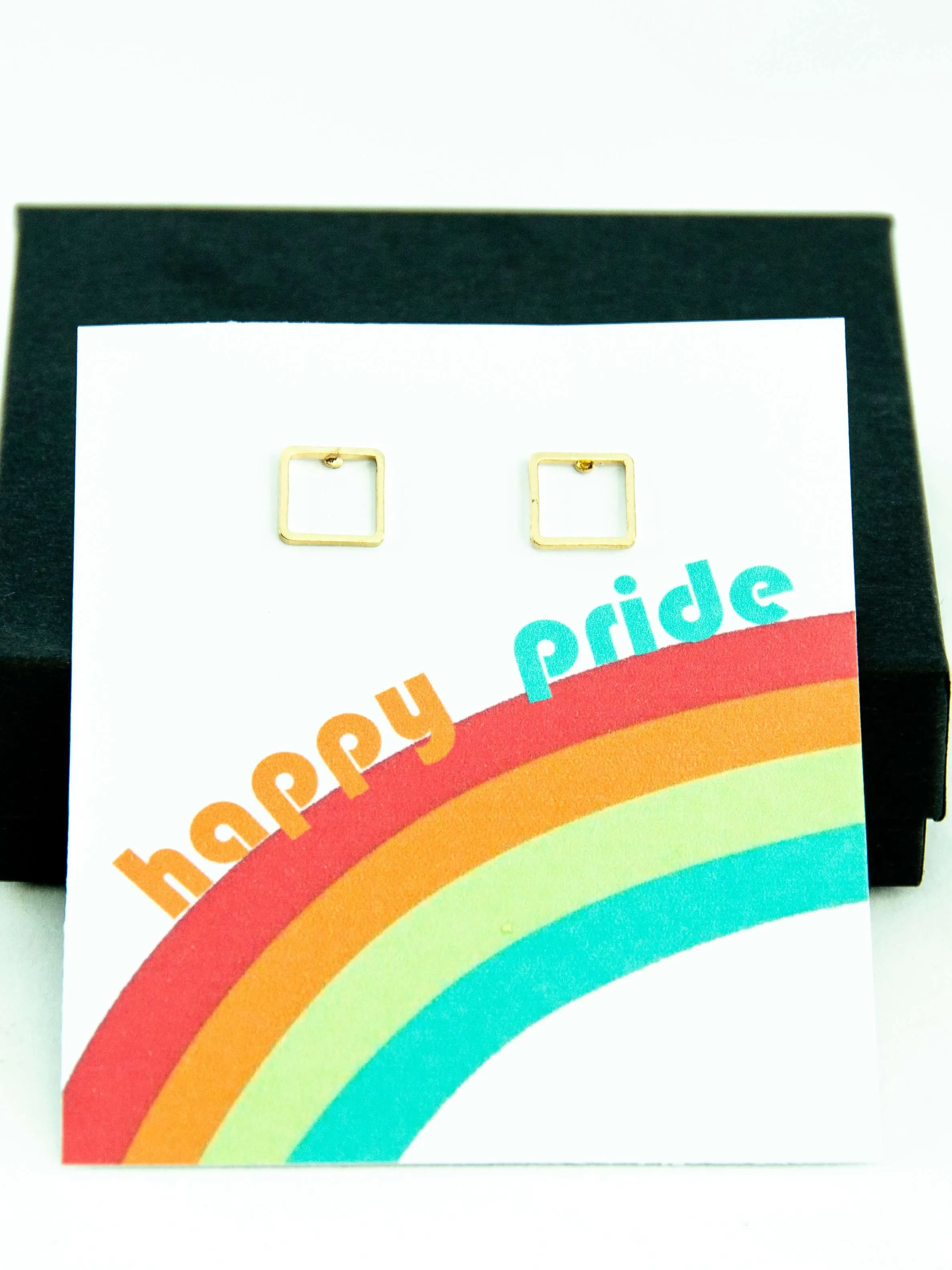 Happy Pride LGBTQ  Rainbow Square Stud Earrings Gift