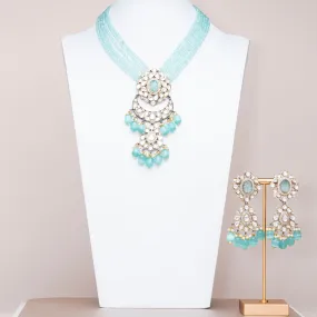 Inas Mint Luxury Mala & Earring Set By Jaipur Rose Luxury Indian Jewelry Online