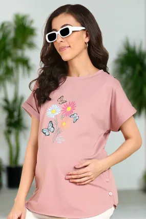 Onion Pink 100% Soft Cotton Zipless Maternity Feeding Top