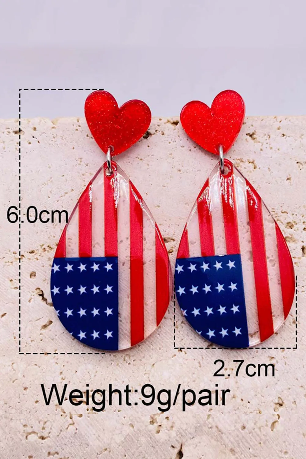 Patriotic Heart American Flag American Dropshape Earrings  Acrylic Earrings