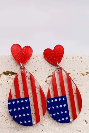 Patriotic Heart American Flag American Dropshape Earrings  Acrylic Earrings