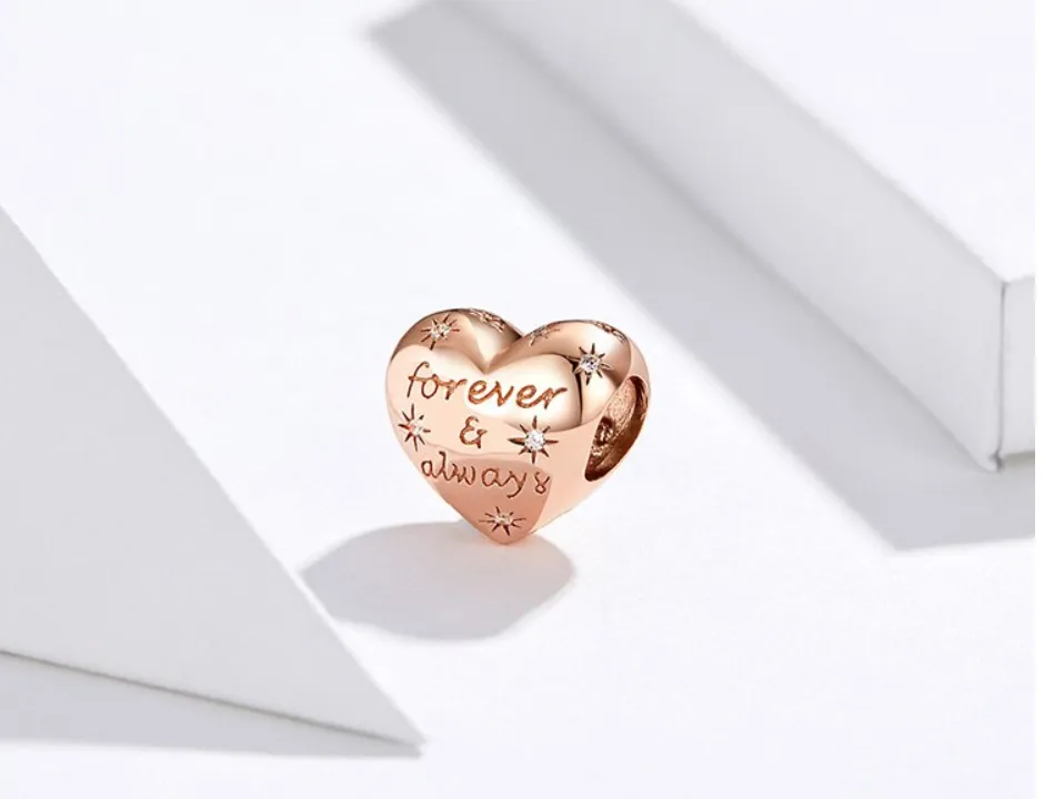 Rose Gold Starry Sky Forever & Always Charm in 925 Sterling Silver