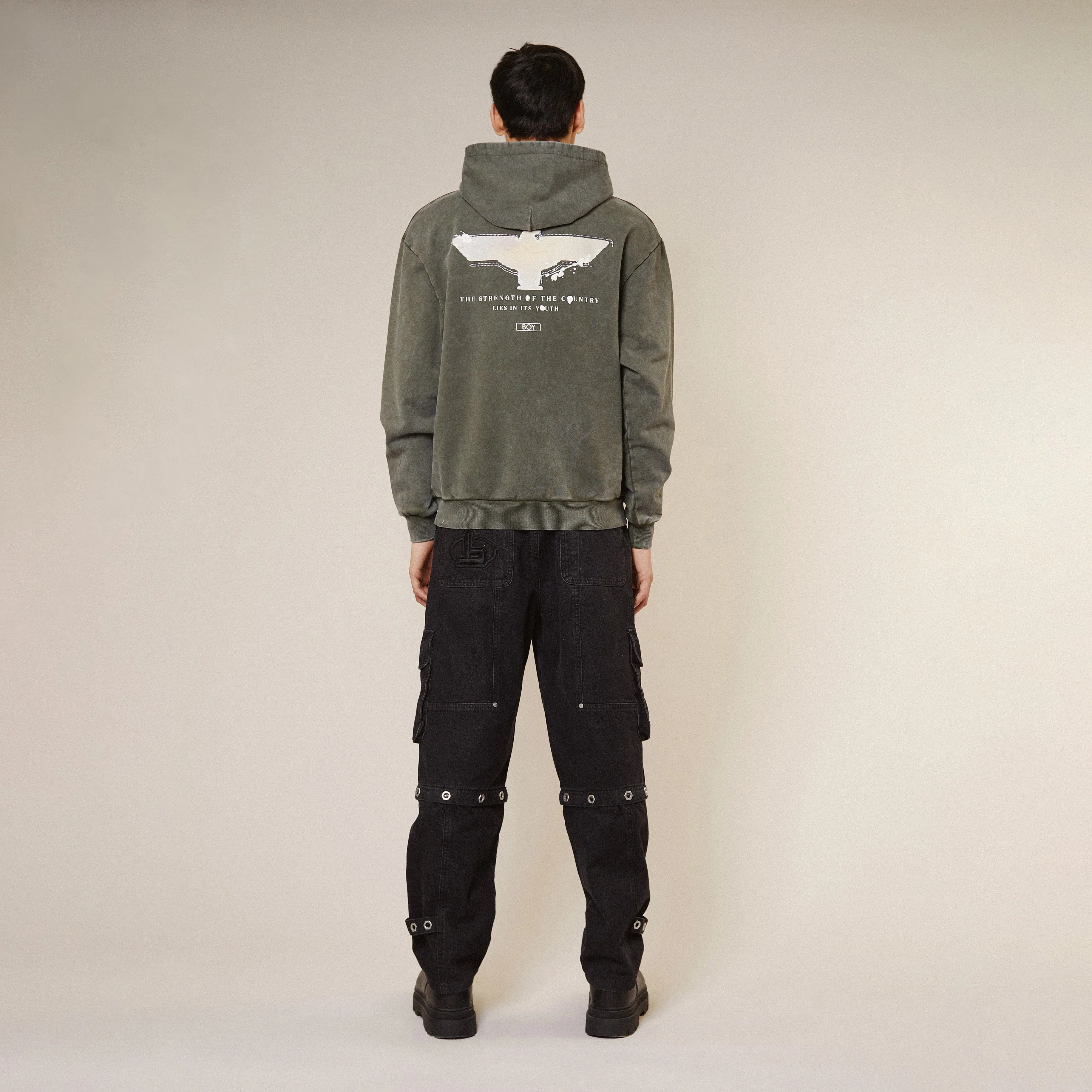 SPRAY PAINT EAGLE HOODIE - KHAKI