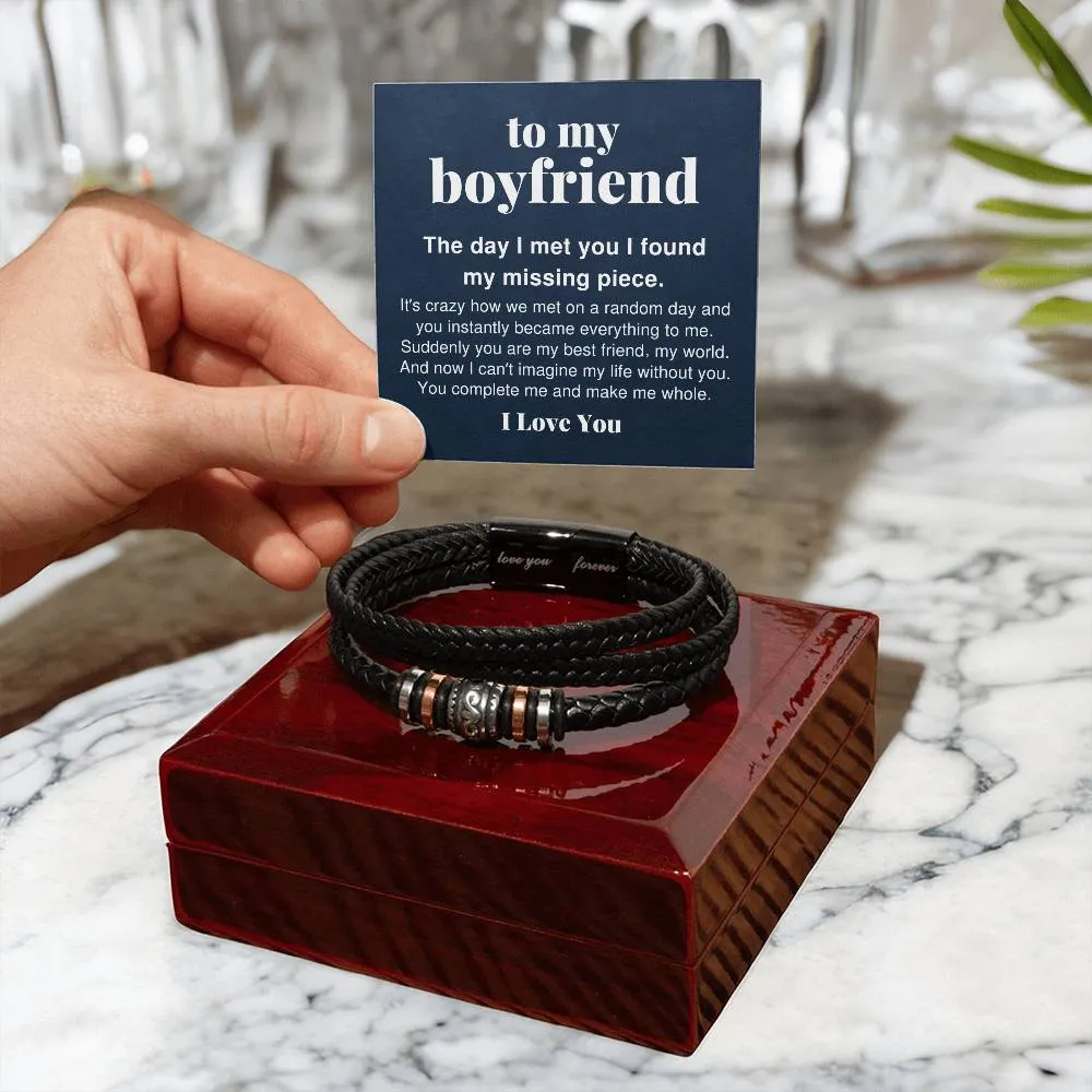 To My Boyfriend, You Complete Me Braided Vegan Leather Men Bracelet