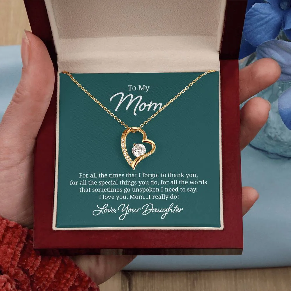 To My Mom Necklace from Daughter, For All the Time, I Love You Mom