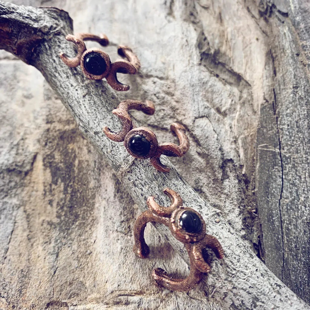 triple goddess // chunky electroformed copper moon phases and gemstone adjustable gap ring