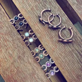 triple goddess // chunky electroformed copper moon phases and gemstone adjustable gap ring