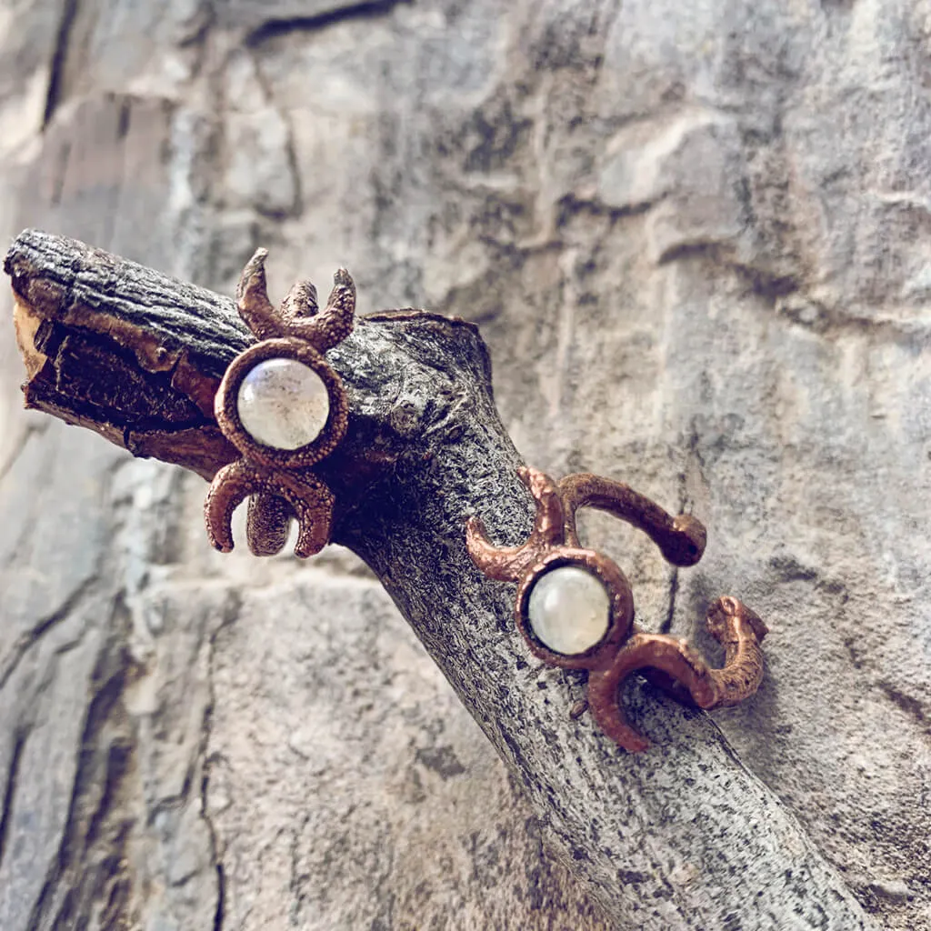 triple goddess // chunky electroformed copper moon phases and gemstone adjustable gap ring