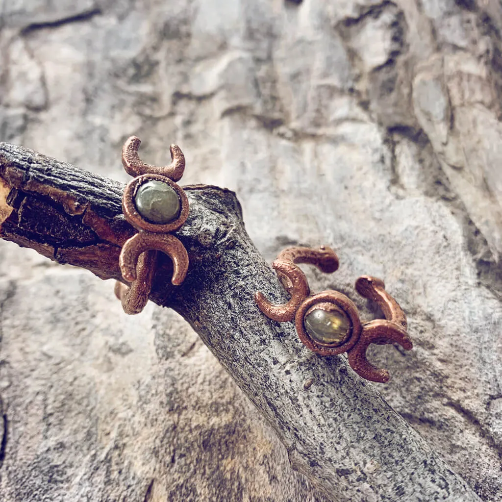 triple goddess // chunky electroformed copper moon phases and gemstone adjustable gap ring