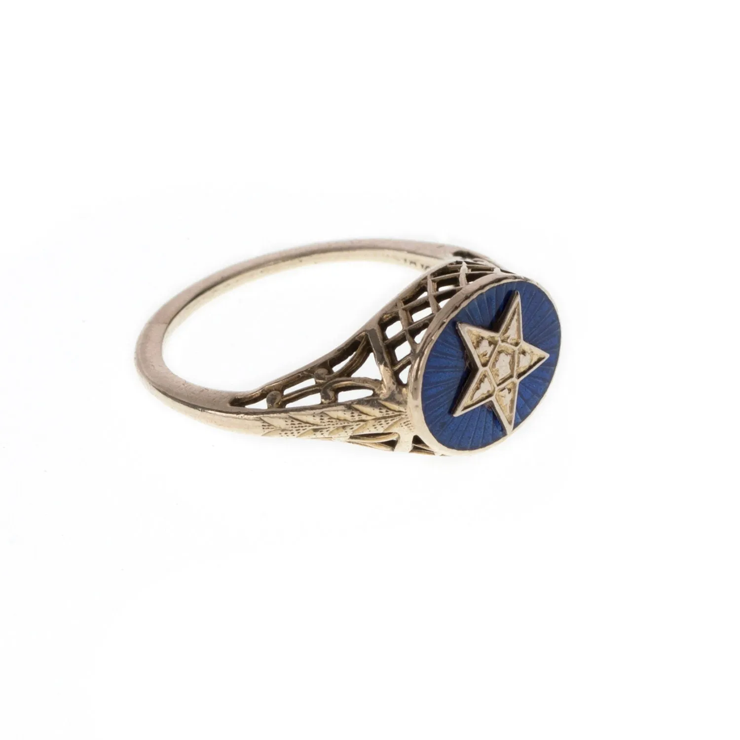 V I N T A G E // enameled sky / 14k art deco filigree / white gold with blue enamel / size 4.75