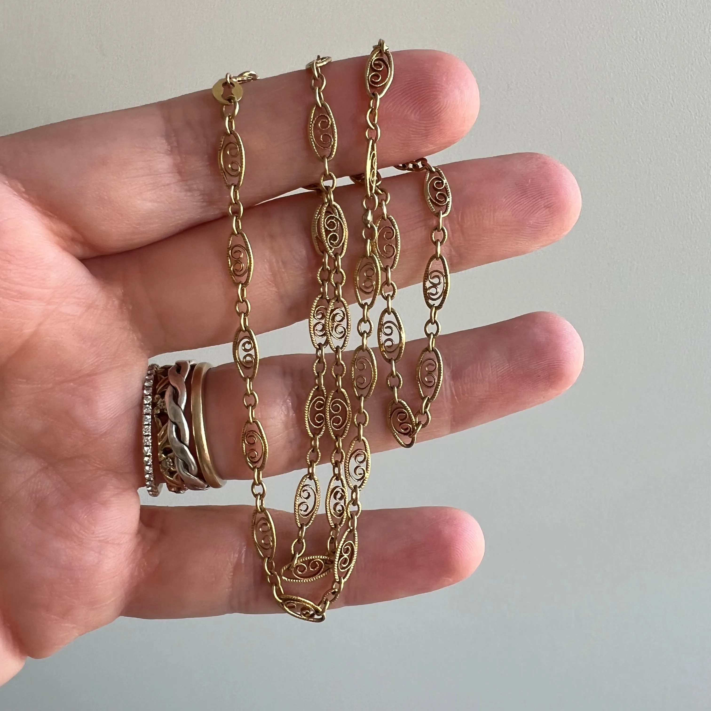 V I N T A G E // lace links / 14k yellow gold filigree link necklace chain / 17.5