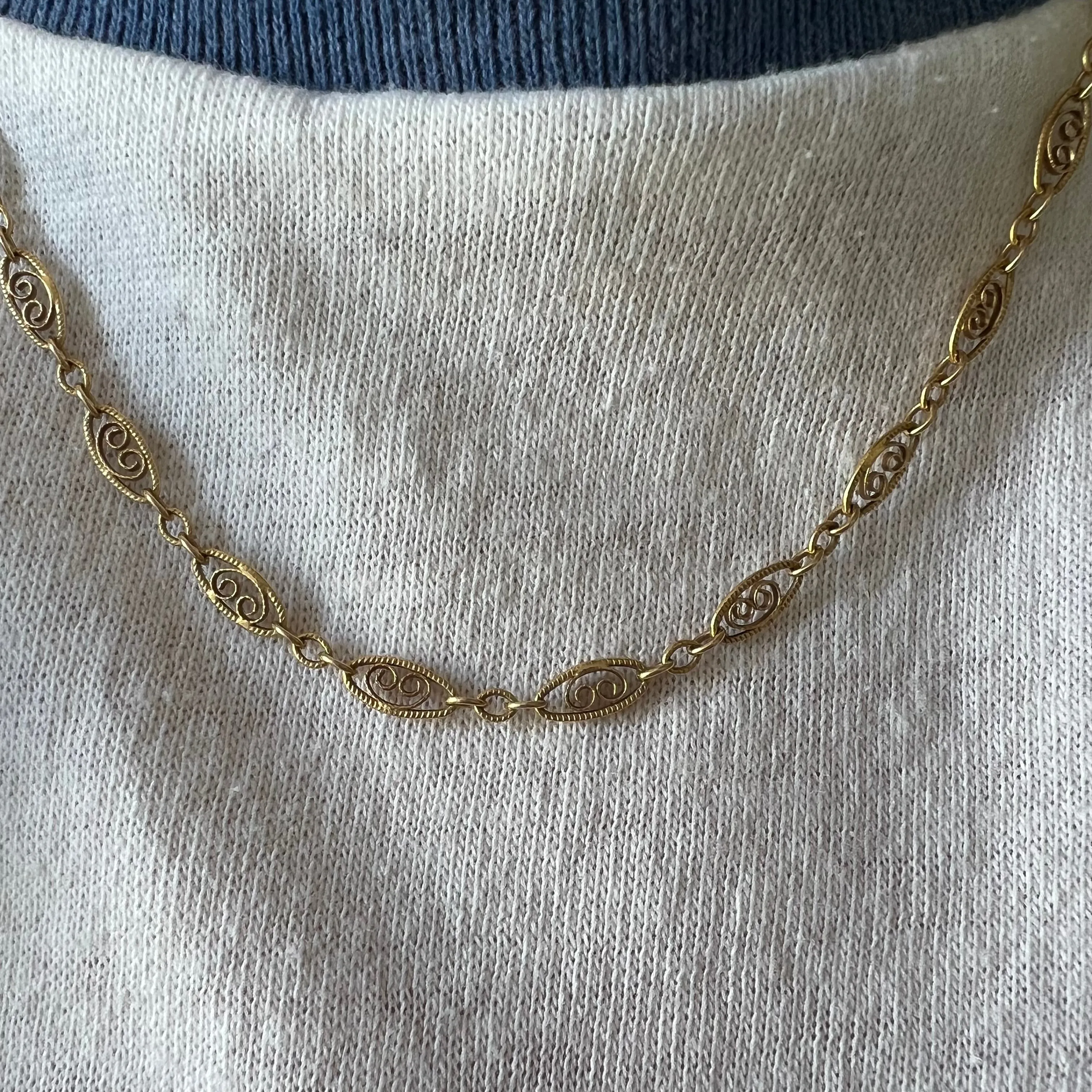 V I N T A G E // lace links / 14k yellow gold filigree link necklace chain / 17.5