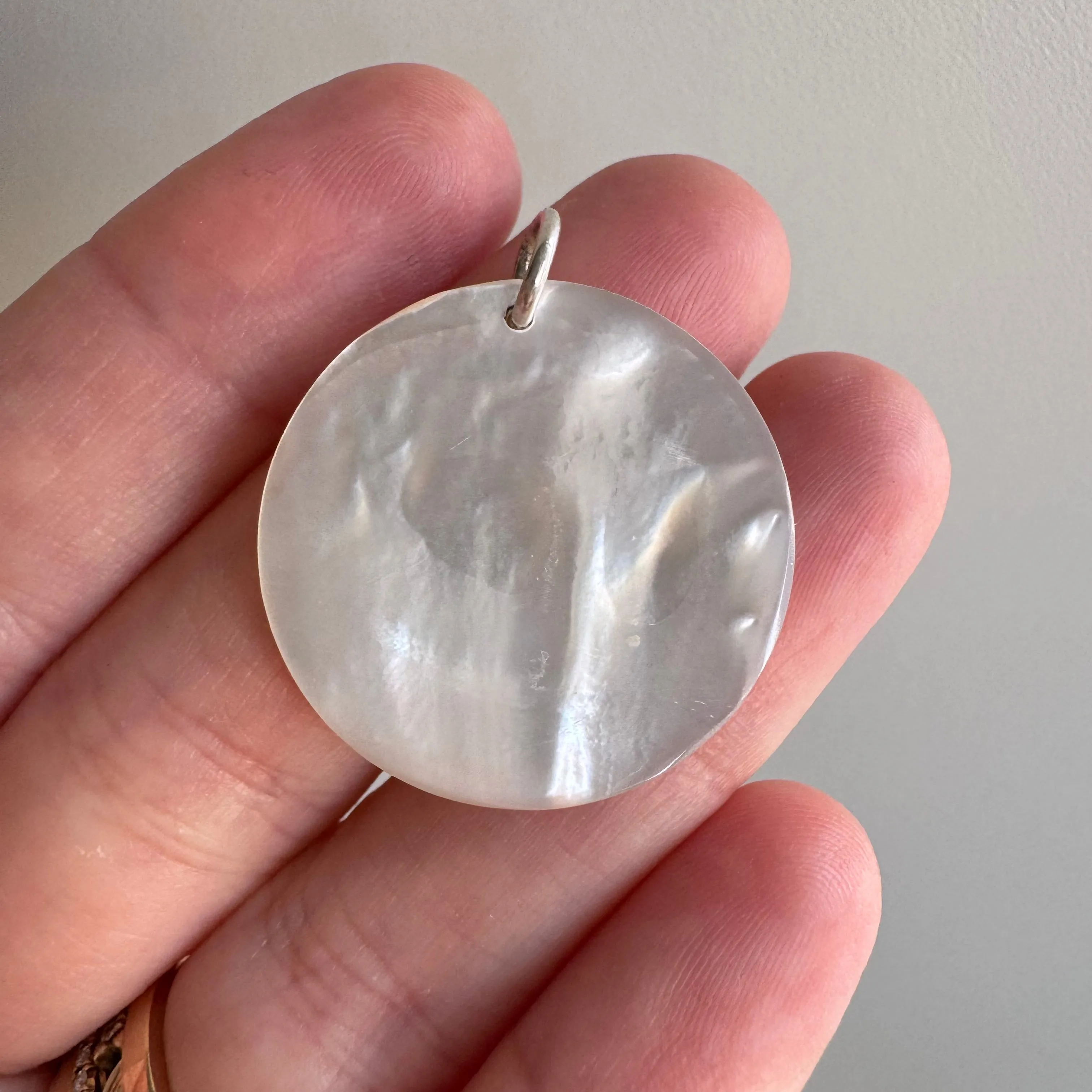 V I N T A G E // 1970s moon / carved mother of pearl moon with sterling silver bail / a pendant